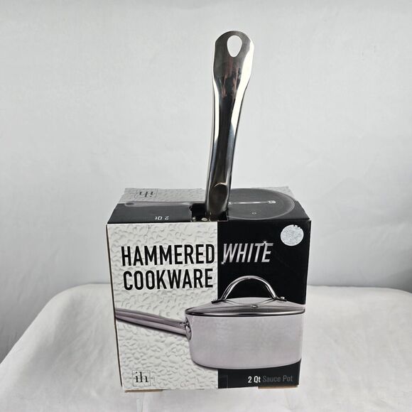 Inspired Home Hammered White Cookware 2 Qt Sauce Pot Non-Stick HXPH20S-04 NIB - Picture 1 of 6